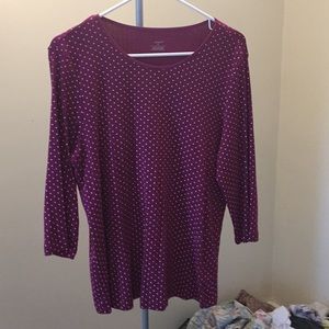 Plum polka dot tee 3/4 length